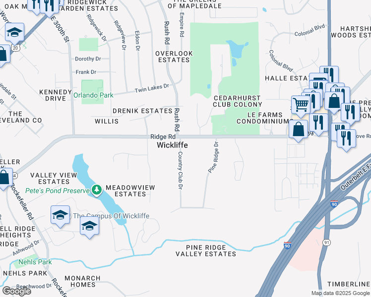 map of restaurants, bars, coffee shops, grocery stores, and more near in Wickliffe