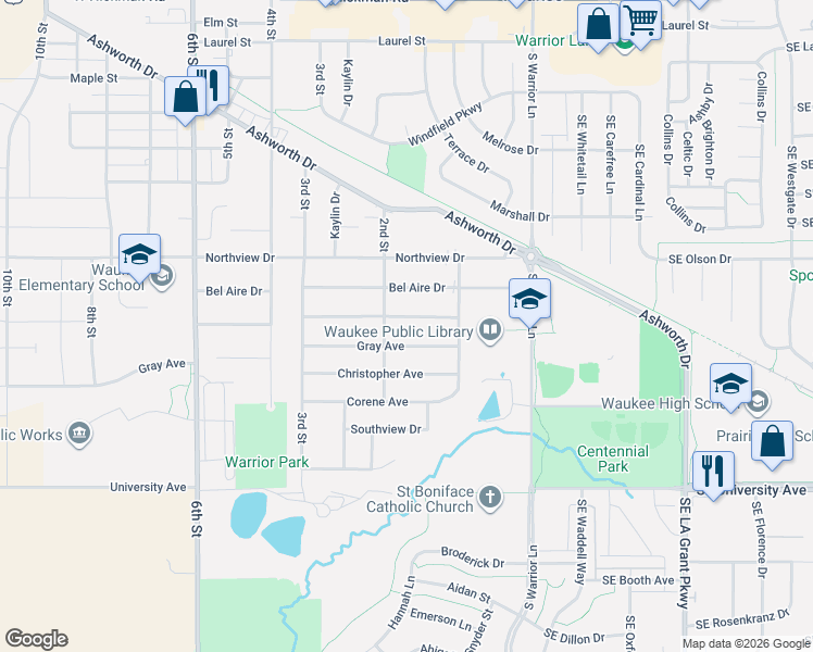 map of restaurants, bars, coffee shops, grocery stores, and more near 175 Waukee Avenue in Waukee