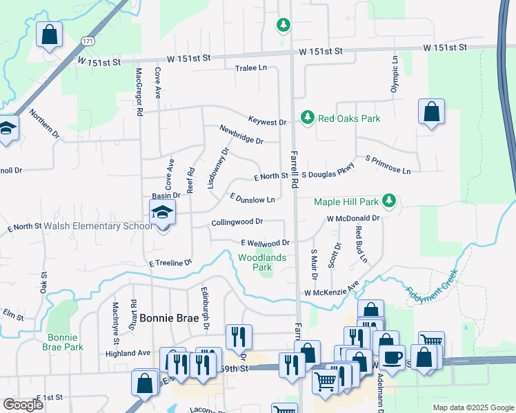 map of restaurants, bars, coffee shops, grocery stores, and more near 1335 East Dunslow Lane in Lockport