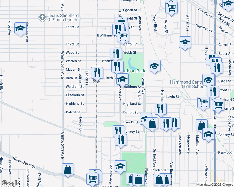 map of restaurants, bars, coffee shops, grocery stores, and more near 5946 Hohman Avenue in Hammond