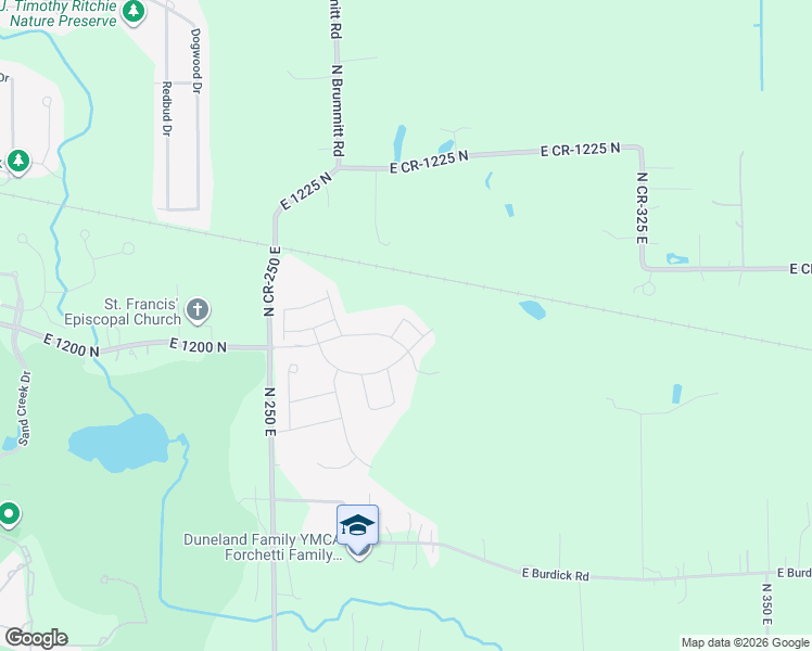 map of restaurants, bars, coffee shops, grocery stores, and more near 2125 Easton Park Drive in Chesterton