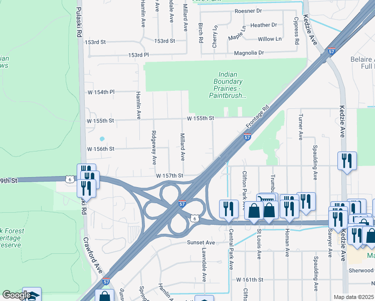 map of restaurants, bars, coffee shops, grocery stores, and more near 15607 Millard Avenue in Markham