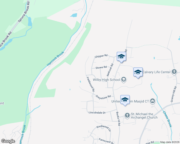 map of restaurants, bars, coffee shops, grocery stores, and more near 228 Chipper Road in Waterbury