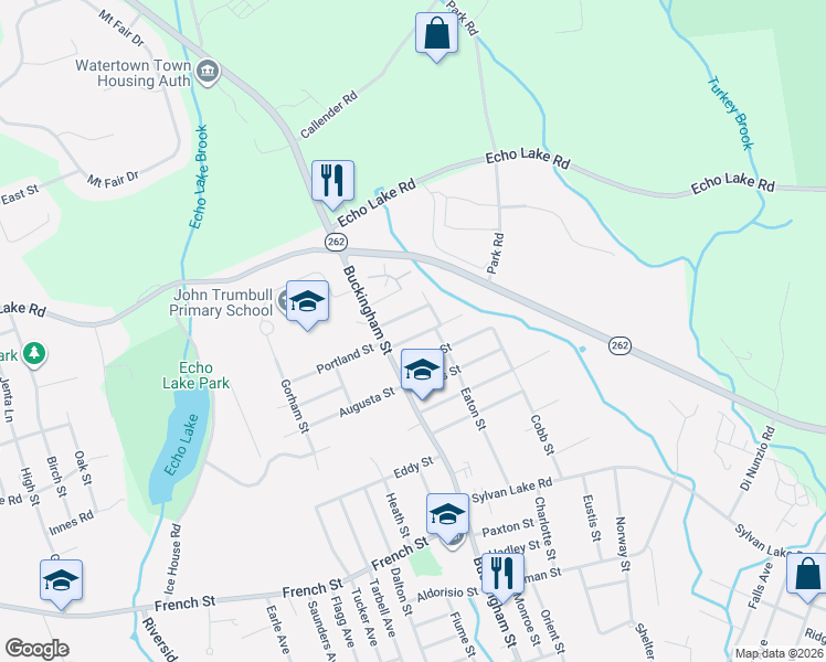 map of restaurants, bars, coffee shops, grocery stores, and more near 55 Cummings Avenue in Watertown