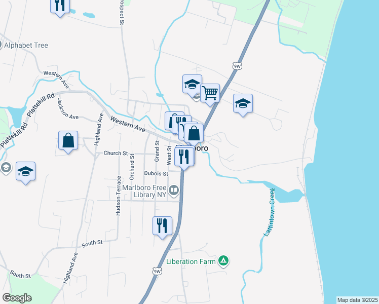 map of restaurants, bars, coffee shops, grocery stores, and more near in Marlboro