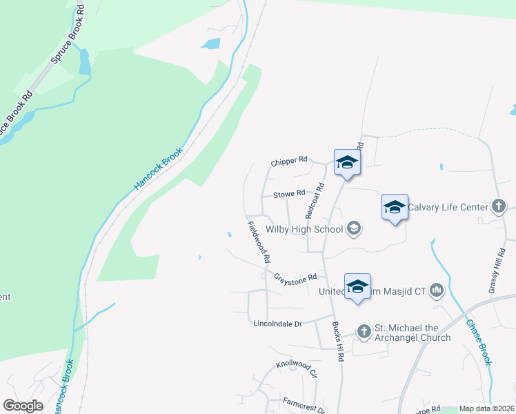 map of restaurants, bars, coffee shops, grocery stores, and more near 228 Chipper Road in Waterbury