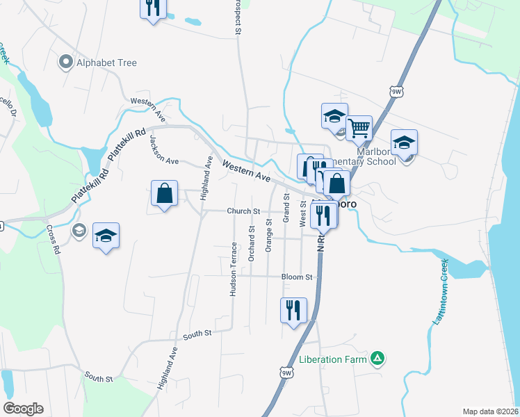 map of restaurants, bars, coffee shops, grocery stores, and more near 10 Church Street in Marlboro