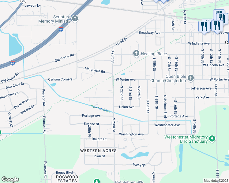 map of restaurants, bars, coffee shops, grocery stores, and more near 612 S 22nd St in Chesterton
