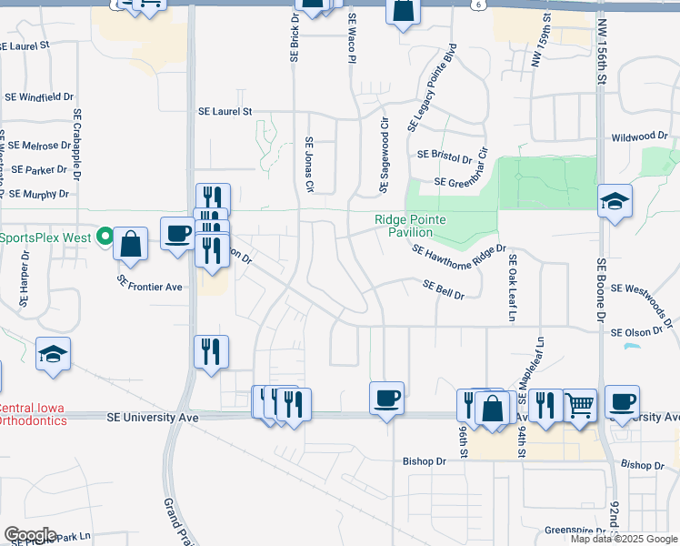 map of restaurants, bars, coffee shops, grocery stores, and more near 772 Southeast Williams Court in Waukee