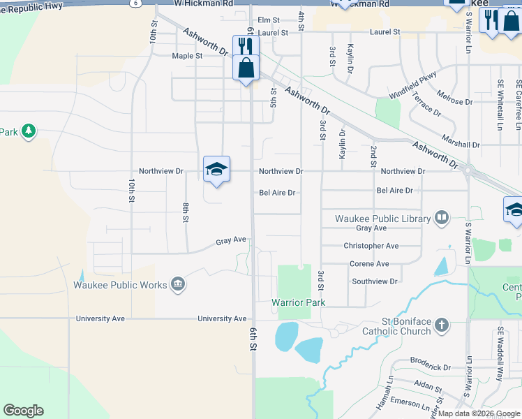 map of restaurants, bars, coffee shops, grocery stores, and more near 495 Waukee Avenue in Waukee