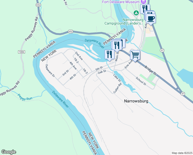 map of restaurants, bars, coffee shops, grocery stores, and more near 66 Irish Hill Road in Narrowsburg