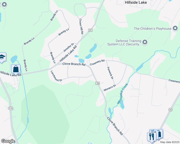 map of restaurants, bars, coffee shops, grocery stores, and more near 38 Larchmont Drive in Hopewell Junction