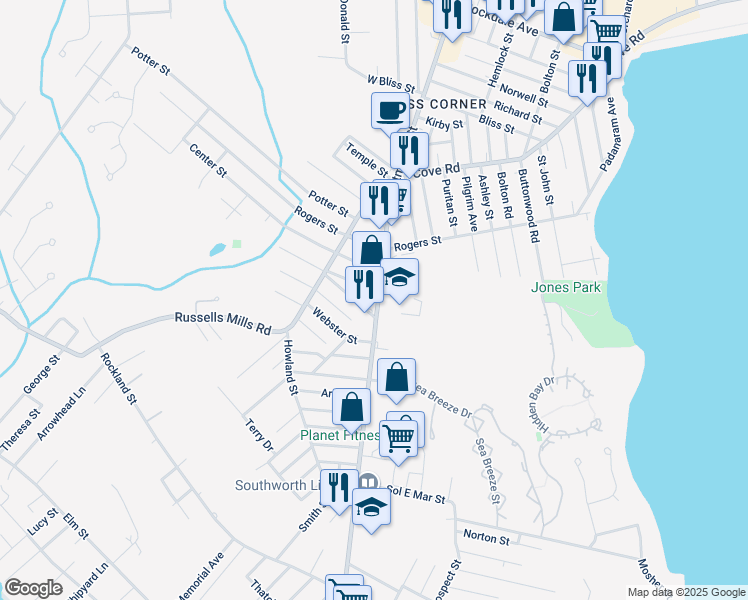 map of restaurants, bars, coffee shops, grocery stores, and more near 651 Dartmouth Street in Dartmouth