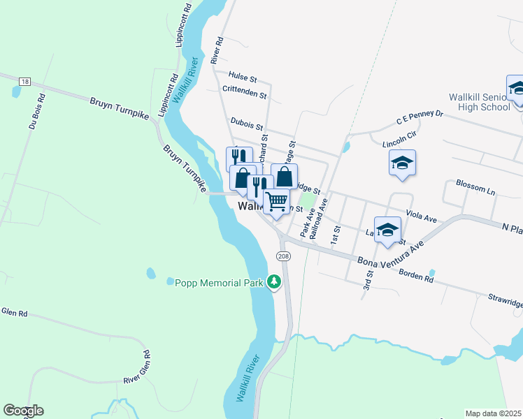 map of restaurants, bars, coffee shops, grocery stores, and more near in Wallkill