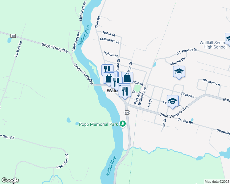 map of restaurants, bars, coffee shops, grocery stores, and more near in Wallkill