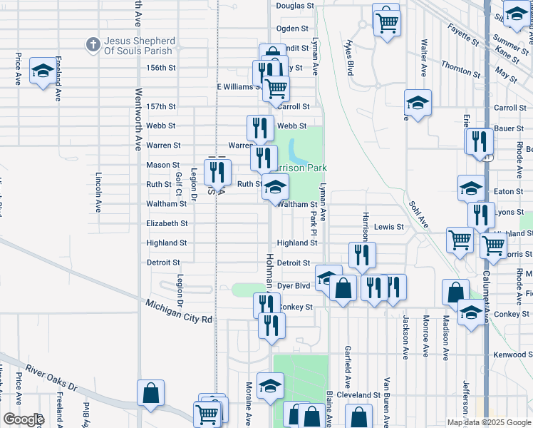 map of restaurants, bars, coffee shops, grocery stores, and more near 5944 Hohman Avenue in Hammond