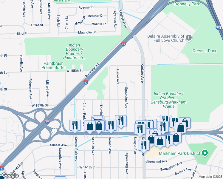 map of restaurants, bars, coffee shops, grocery stores, and more near 15619 Homan Avenue in Markham