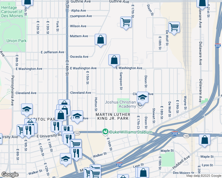 map of restaurants, bars, coffee shops, grocery stores, and more near 1412 McCormick Street in Des Moines