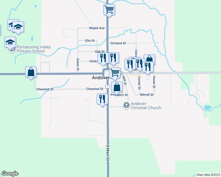 map of restaurants, bars, coffee shops, grocery stores, and more near 161 South Main Street in Andover