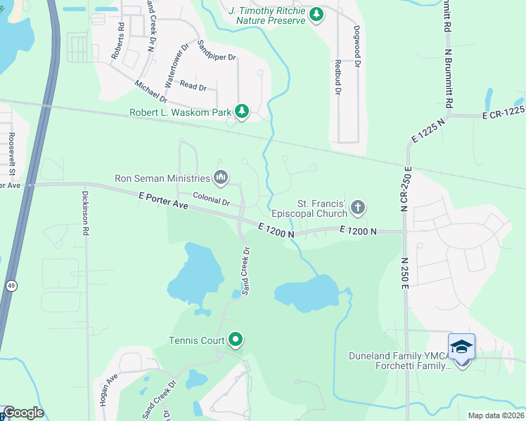 map of restaurants, bars, coffee shops, grocery stores, and more near 491-499 Eagle Nest Drive in Chesterton