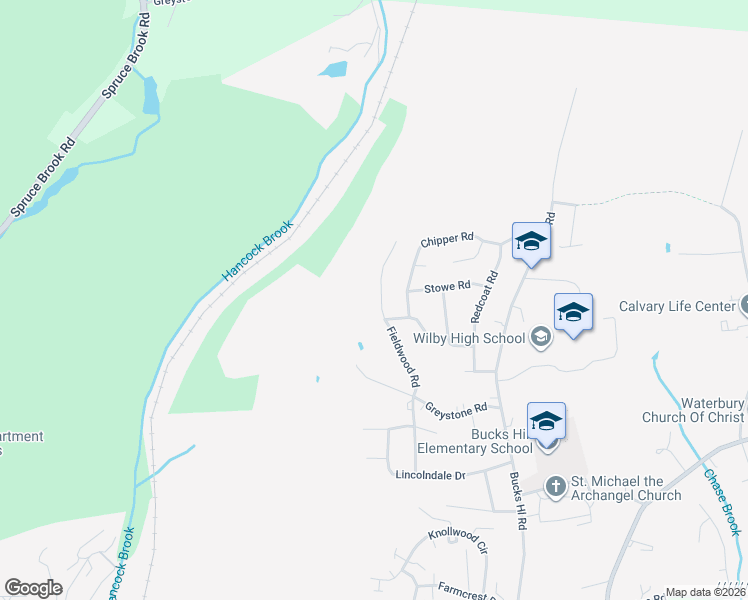 map of restaurants, bars, coffee shops, grocery stores, and more near 119 Fieldwood Road in Waterbury