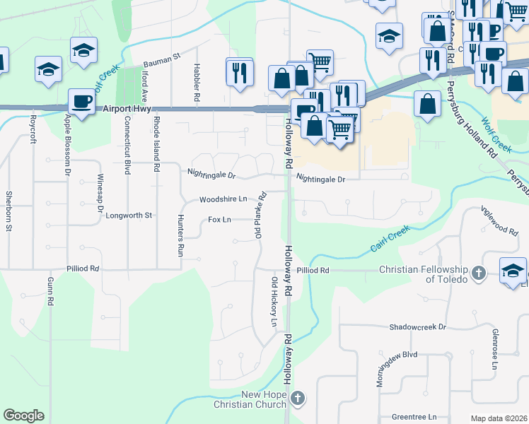 map of restaurants, bars, coffee shops, grocery stores, and more near 1937 Old Planke Rd in Holland