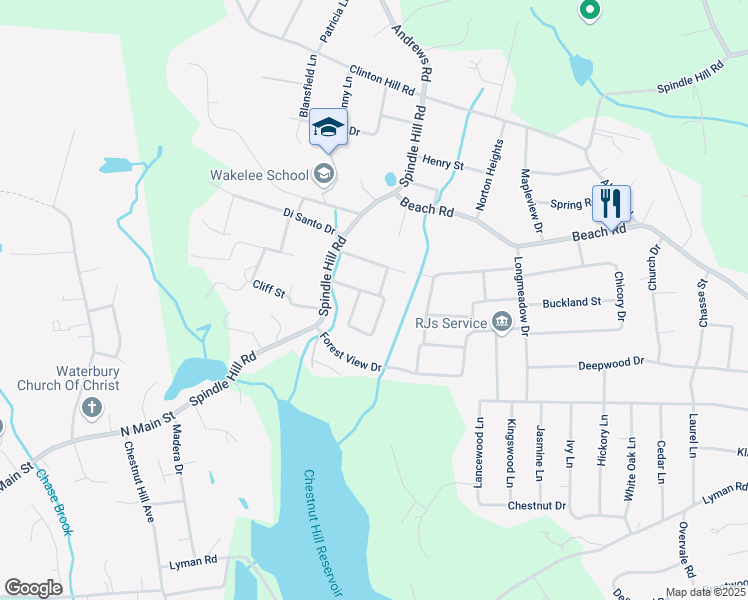 map of restaurants, bars, coffee shops, grocery stores, and more near 36 Claudia Lane in Wolcott