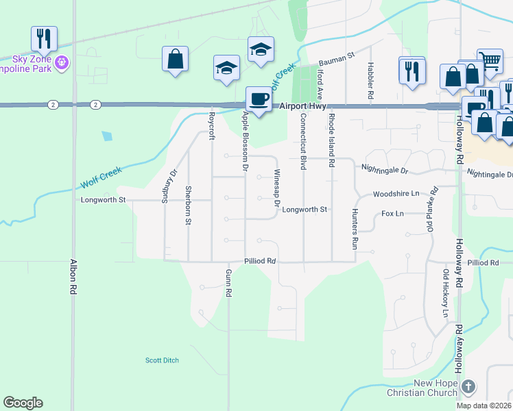 map of restaurants, bars, coffee shops, grocery stores, and more near 7707 Cortland Court in Holland