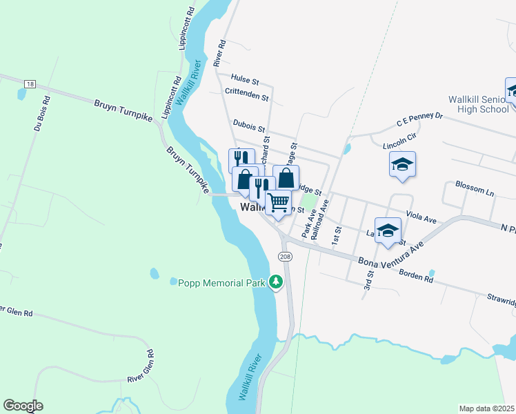 map of restaurants, bars, coffee shops, grocery stores, and more near in Wallkill