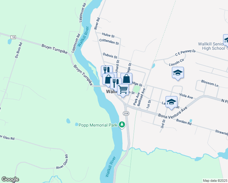 map of restaurants, bars, coffee shops, grocery stores, and more near 0 Wallkill Road in Walden