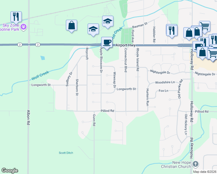 map of restaurants, bars, coffee shops, grocery stores, and more near 7707 Cortland Ct in Holland