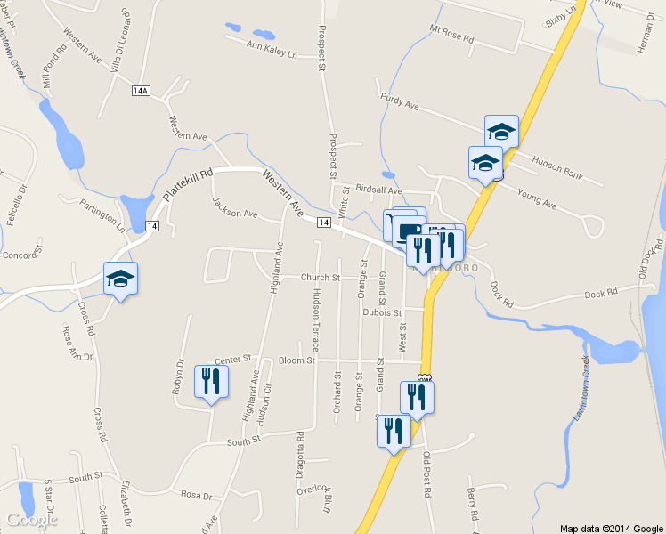 map of restaurants, bars, coffee shops, grocery stores, and more near 6 Orchard Street in Marlboro