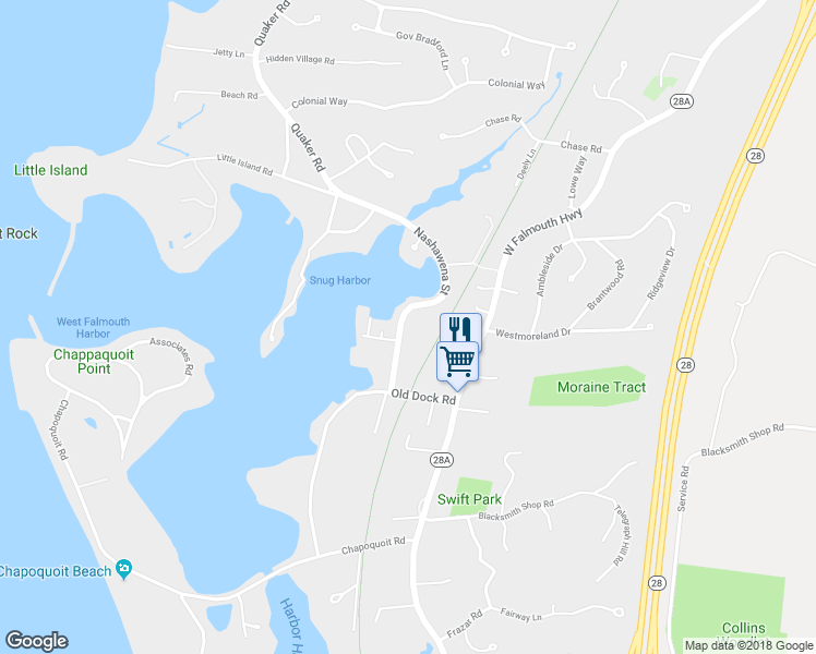 map of restaurants, bars, coffee shops, grocery stores, and more near 37 Nashawena Street in Falmouth