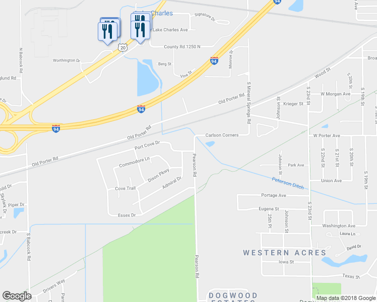 map of restaurants, bars, coffee shops, grocery stores, and more near 1270 Port Cove Drive in Chesterton