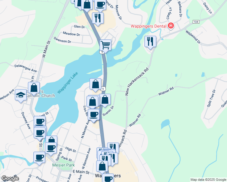 map of restaurants, bars, coffee shops, grocery stores, and more near 1668 U.S. 9 in Wappingers Falls