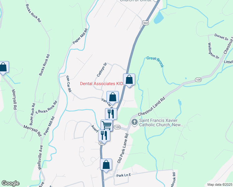 map of restaurants, bars, coffee shops, grocery stores, and more near 27 Belair Drive in New Milford