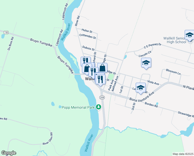 map of restaurants, bars, coffee shops, grocery stores, and more near 12 Main Street in Pine Bush