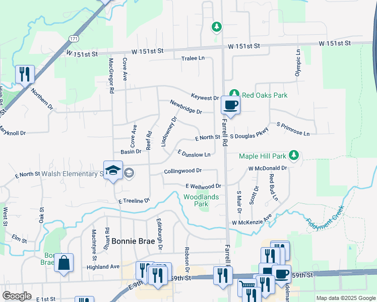 map of restaurants, bars, coffee shops, grocery stores, and more near 1335 East Dunslow Lane in Lockport