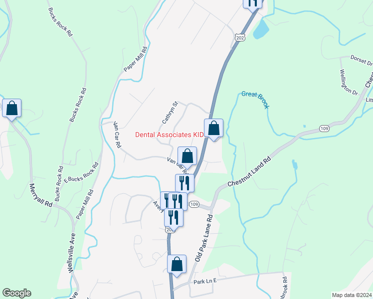 map of restaurants, bars, coffee shops, grocery stores, and more near 25 Belair Drive in New Milford