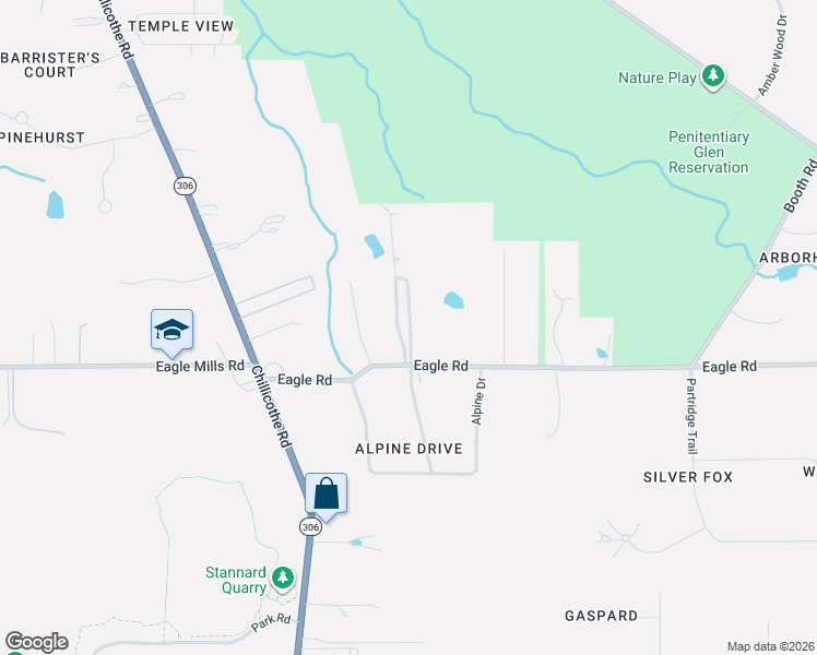 map of restaurants, bars, coffee shops, grocery stores, and more near 8335 Eagle Road in Kirtland