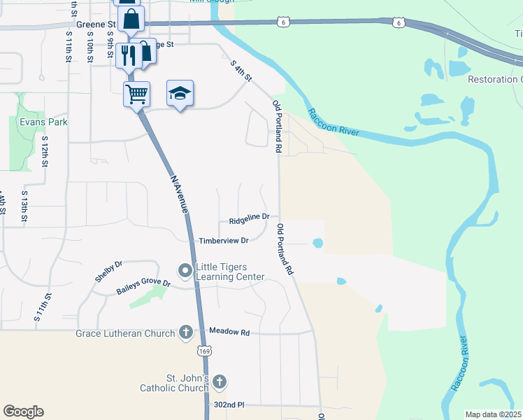 map of restaurants, bars, coffee shops, grocery stores, and more near 412 Timberview Drive in Adel