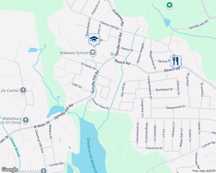 map of restaurants, bars, coffee shops, grocery stores, and more near 36 Claudia Lane in Wolcott
