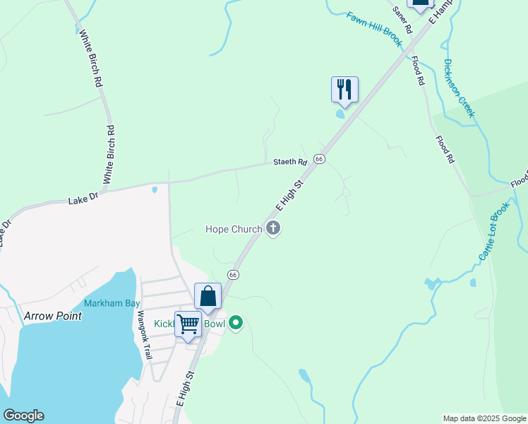 map of restaurants, bars, coffee shops, grocery stores, and more near 229 East High Street in East Hampton
