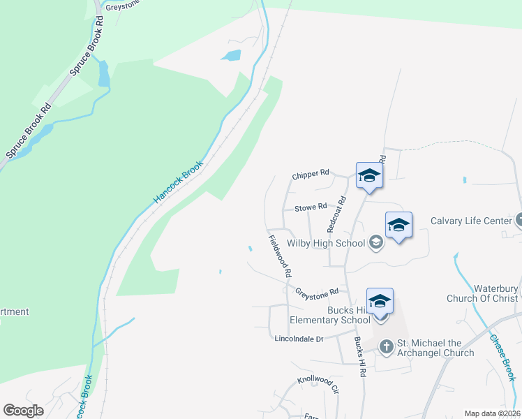 map of restaurants, bars, coffee shops, grocery stores, and more near 119 Fieldwood Road in Waterbury