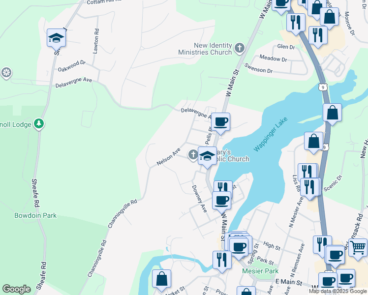 map of restaurants, bars, coffee shops, grocery stores, and more near 32 Clinton Street in Wappingers Falls