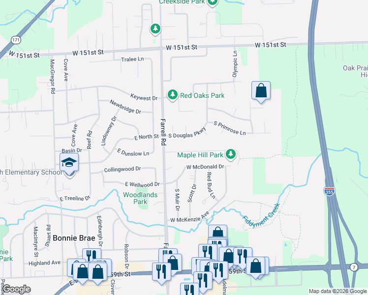 map of restaurants, bars, coffee shops, grocery stores, and more near 16711 Saddlewood Drive in Lockport
