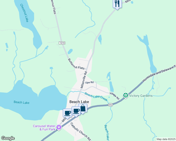 map of restaurants, bars, coffee shops, grocery stores, and more near 122 Milanville Rd in Beach Lake
