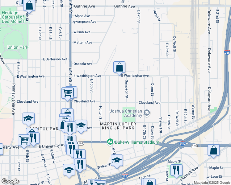 map of restaurants, bars, coffee shops, grocery stores, and more near 1412 McCormick Street in Des Moines