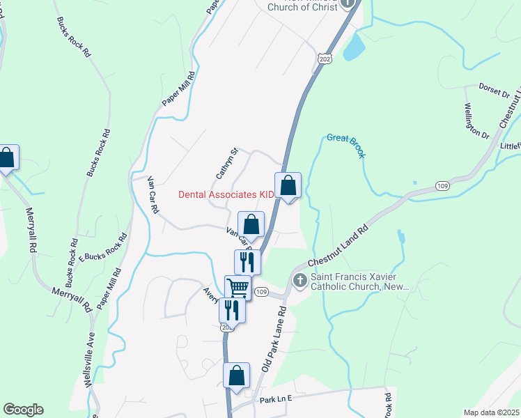 map of restaurants, bars, coffee shops, grocery stores, and more near 12 Belair Drive in New Milford