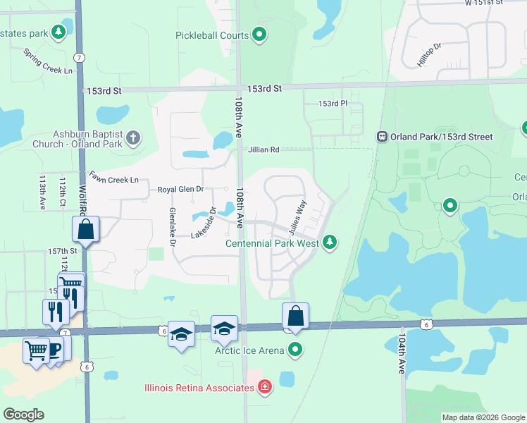 map of restaurants, bars, coffee shops, grocery stores, and more near 15636 Scotsglen Road in Orland Park